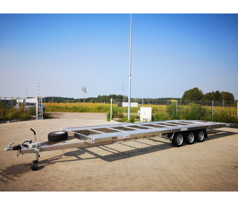 Three-axle full aluminium trailer for two cars 8.5m wheels 14 DMC